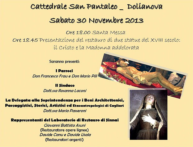 Presentazione del restauro di due simulacri e degli argenti sacri della cattedrale di San pantaleo- Dolianova - 30 Novembre 2013 ParteollaClick