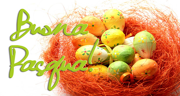 Auguri di buona pasqua con un nido di uova Pasquali