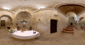 Foto equirettangolare dell'interno della Chiesetta di Santa Maria di Sibiola - Serdiana