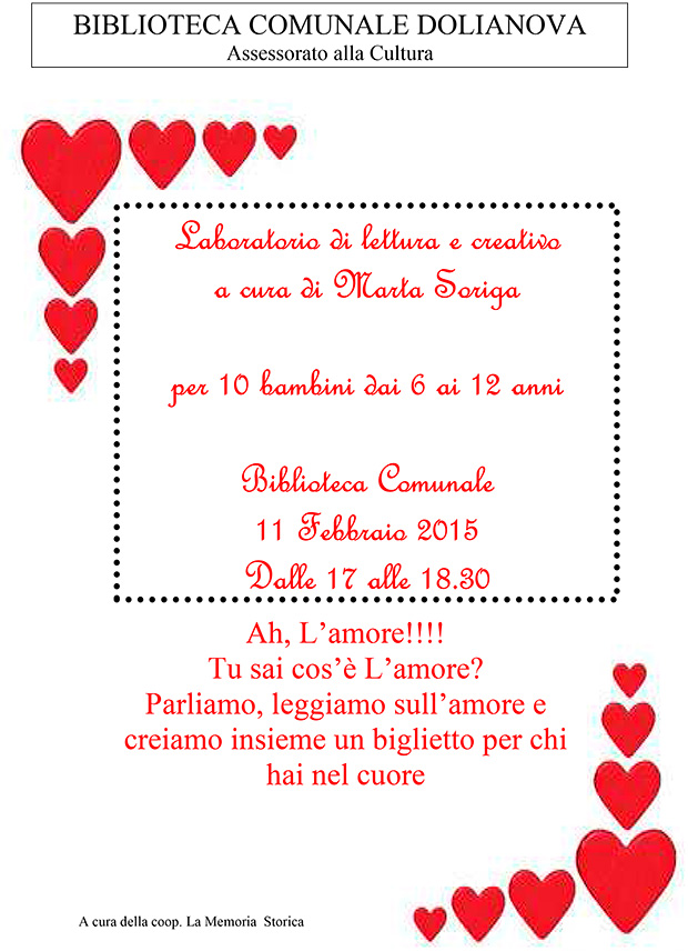 Laboratorio di Lettura e Creativo per San Valentino 2015 - Dolianova 11 Febbraio 2015 - ParteollaClick