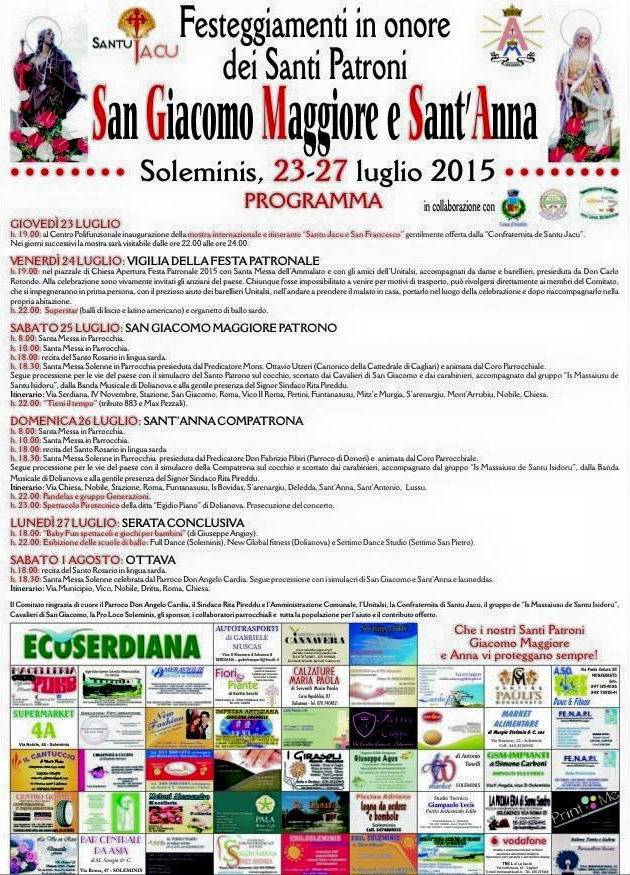 Festeggiamenti dei Santi Patroni San Giacomo e Sant'Anna 2015 - Soleminis - dal 23 al 27 Luglio e 1 Agosto 2015 - ParteollaClick