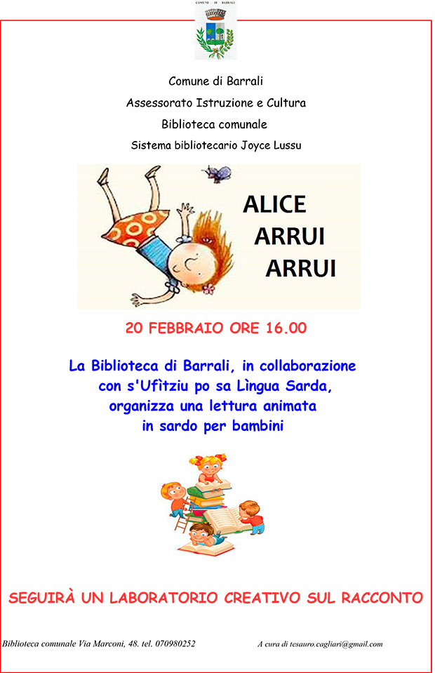 Alice arrui arrui, laboratorio di lettura per bambini animata in Lingua Sardo - Barrali- 20 Febbraio 2016 - ParteollaClick