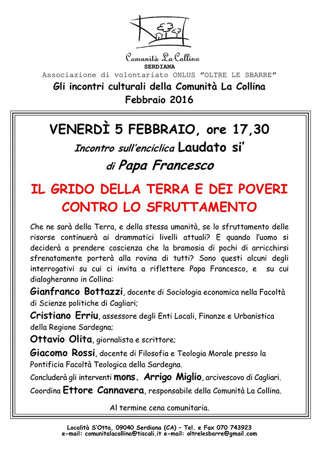 Incontro Culturale sull'Enciclica Laudato si' di Papa Francesco - Comunità La Collina, Serdiana - 5 Febbraio 2016 - Parteollaclick