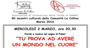 Banner Tu prova ad avere un mondo nel cuore, parole e musica nel segno di Faber - Comunità La Collina, Serdiana - 2 Marzo 2016 - ParteollaClick