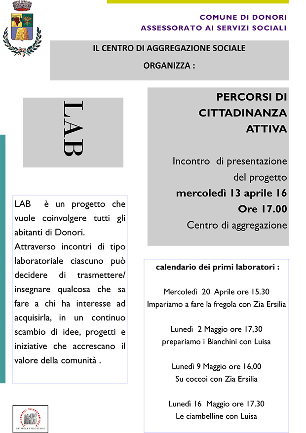 LAB Impariamo a realizzare la fregola, i bianchini, su coccoi e le ciambelline - Donori C.A.S. - 13 e 20 Aprile, 2, 9 e 16 Maggio 2016 - ParteollaClick