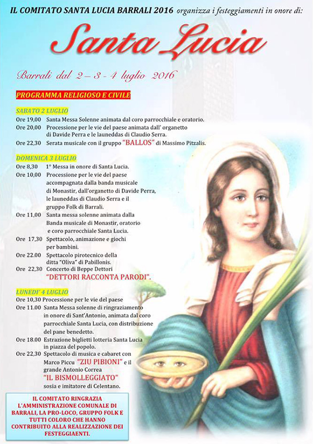 Festeggiamenti in onore di Santa Lucia e Sant'Antonio da Padova 2016 - Barrali - 2, 3 e 4 Luglio 2016 - ParteollaClick