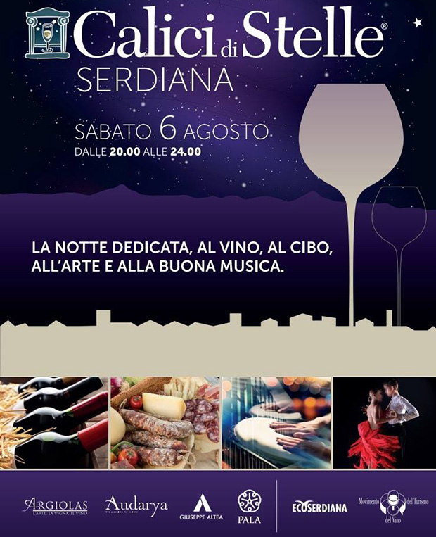 Locandina - Calici di Stelle 2016 - Serdiana - Sabato 6 Agosto 2016 dalle 20 alle 24 - ParteollaClick