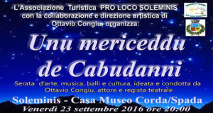 Banner Unu Mericeddu de Cabudanni, Serata d'Arte, Musica, Balli e Cultura - Soleminis, Casa Museo Corda Spada - Venerdì 23 Settembre 2016 - ParteollaClick