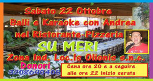 Banner Cena, Balli e Karaoke in compagnia di Andrea Piras - Ristorante Pizzeria Su Meri, Donori - 22 Ottobre - ParteollaClick