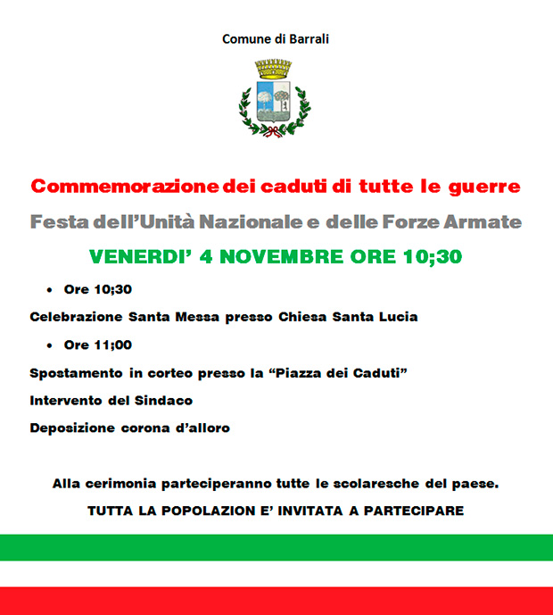 Celebrazione della Commemorazione ai Caduti di tutte le Guerre 2016 - Barrali - 4 Novembre 2016 - ParteollaClick