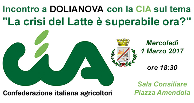 Banner Incontro CIA a Dolianova sul tema La crisi del Latte è superabile ora - 1 Marzo 2017 - ParteollaClick