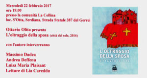 Banner Presentazione del libro L'Oltraggio della Sposa di Ottavio Olita - Comunità La Collina, Serdiana - 22 Febbraio 2017 - ParteollaClick