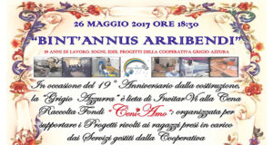 Banner Bint'Annus Arribendi, cena raccolta fondi Coop. Grigio Azzurra - Serdiana, Cantina Audarya - 26 Maggio 2017 - ParteollaClick