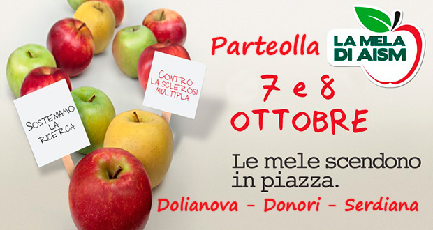 Banner La Mela di AISM 2017 nel Parteolla - Dolianova, Donori e Serdiana - Durante le giornate di Sabato 7 e Domenica 8 Ottobre 2017 - ParteollaClick