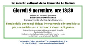 Banner Incontro Il ruolo delle donne nel dialogo interculturale e interreligioso - Comunità La Collina, Serdiana - 9 Novembre 2017 - ParteollaClick