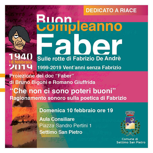 Settimo San Pietro Serata Culturale Buon Compleanno Faber Vent Anni Senza Fabrizio De Andre Parteollaclick