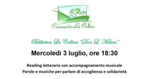 Banner Reading letterario musicale Parole e Musiche per parlare di Accoglienza e Solidarietà - Serdiana - 3 Luglio 2019 - ParteollaClick