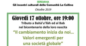 Banner Incontro Culturale Il cambiamento inizia da noi… Valori emergenti per una società globale - Comunità La Collina, Serdiana - 17 Ottobre 2019 - ParteollaClick