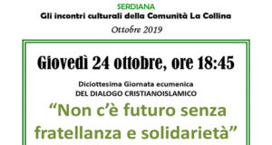 Banner Incontro Culturale Non c’è futuro senza fratellanza e solidarietà - Comunità La Collina, Serdiana - 24 Ottobre 2019 - ParteollaClick