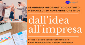 Banner Dall'idea all'impresa, seminario informativo gratuito al CCN Dolia.com - Dolianova - 20 Novembre 2019 - ParteollaClick