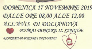 Banner Giornata della Donazione di Sangue 2019 nell'Associazione AVIS in Piazza Amendola - Dolianova - 17 Novembre 2019 - ParteollaClick