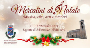 Banner Mercatini di Natale 2021, musica, cibo, arti e mestieri nel Sagrato di San Pantaleo - Dolianova - 11 e 12 Dicembre 2021 - ParteollaClick