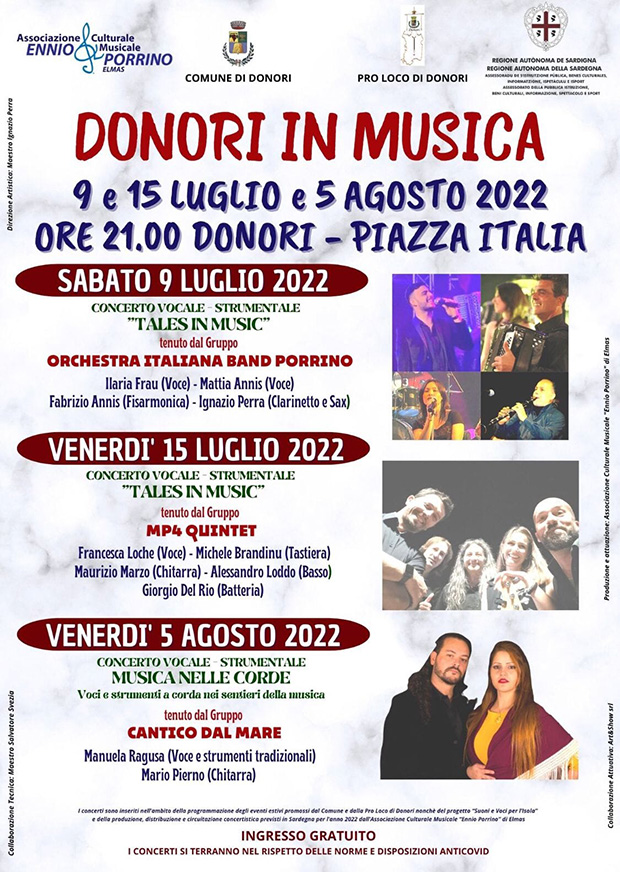 Serate musicali DONORI IN MUSICA - Donori - 9, 15 Luglio e 5 Agosto 2022 - ParteollaClick