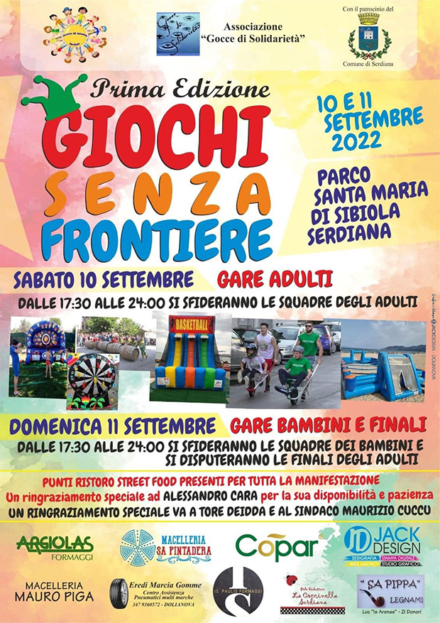 Prima edizione di GIOCHI SENZA FRONTIERE, al Parco di Santa Maria di Sibiola - Serdiana - 10 e 11 Settembre 2022 - ParteollaClick